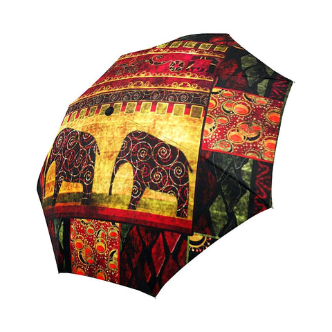 Image of Elephant Ethnic African Foldable Umbrella, Custom Rain Umbrella,Rain Gear Weather,Colorful,Custom Auto-Foldable Umbrella