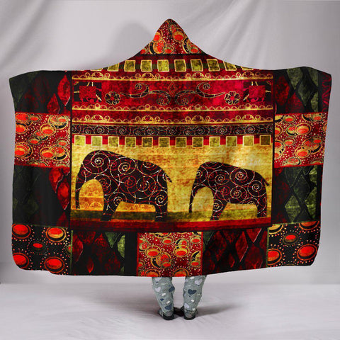 Image of Elephant Ethnic African Hooded blanket,Blanket with Hood,Soft Blanket,Hippie Hooded Colorful Throw,Vibrant Pattern Blanket,Sherpa Blanket