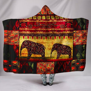 Elephant Ethnic African Hooded blanket,Blanket with Hood,Soft Blanket,Hippie Hooded Colorful Throw,Vibrant Pattern Blanket,Sherpa Blanket