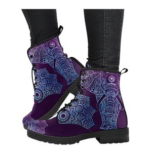 Elephant Mandala Bohemian Style Vegan Leather Women's Boots, Ankle