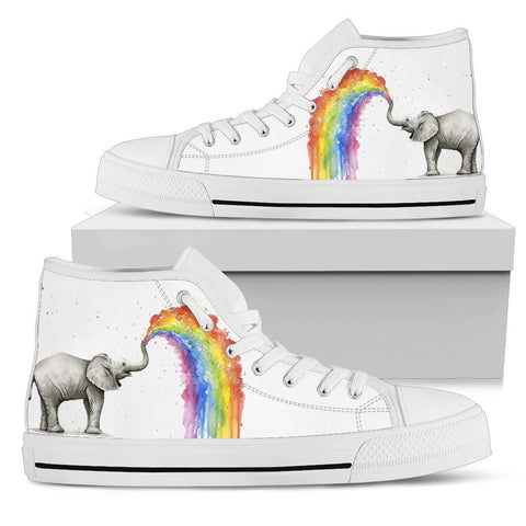 Image of Elephant Rainbow Spiritual, High Tops Sneaker, Multi Colored, Streetwear, Hippie, Canvas Shoes, High Quality,Handmade Crafted, Boho
