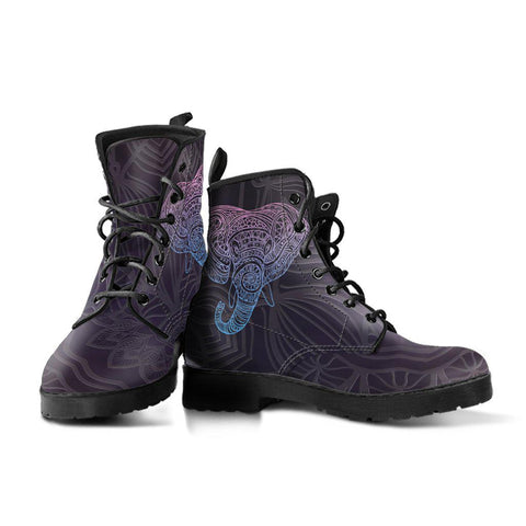 Image of Purple Elephant Mandala Women's Vegan Leather Boots, Glowing Fashion Shoes,