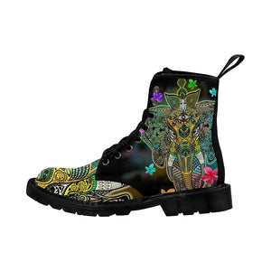 Elephant Zentangle Colorful Womens Boots Custom Boots,Boho Chic Boots,Spiritual Combat Style Boots