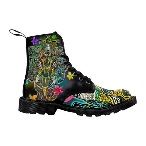 Image of Elephant Zentangle Colorful Womens Boots Custom Boots,Boho Chic Boots,Spiritual Combat Style Boots