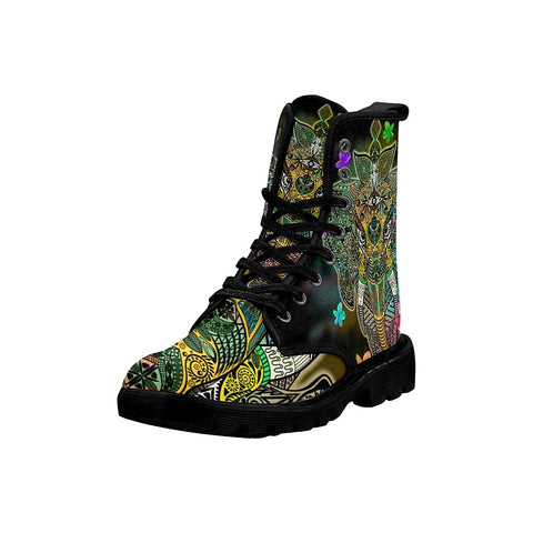 Image of Elephant Zentangle Colorful Womens Boots Custom Boots,Boho Chic Boots,Spiritual Combat Style Boots