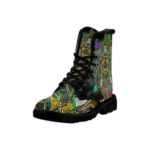 Elephant Zentangle Colorful Womens Boots Custom Boots,Boho Chic Boots,Spiritual Combat Style Boots