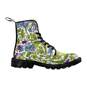 Ethnic Clored Floral Zentangle Doodle Background Womens Lolita Combat Boots,Hand Crafted
