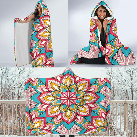 Image of Ethnic Mandala Blanket,Sherpa Blanket,Bright Colorful, Hooded blanket,Blanket with Hood,Soft Blanket,Hippie Hooded Colorful Throw