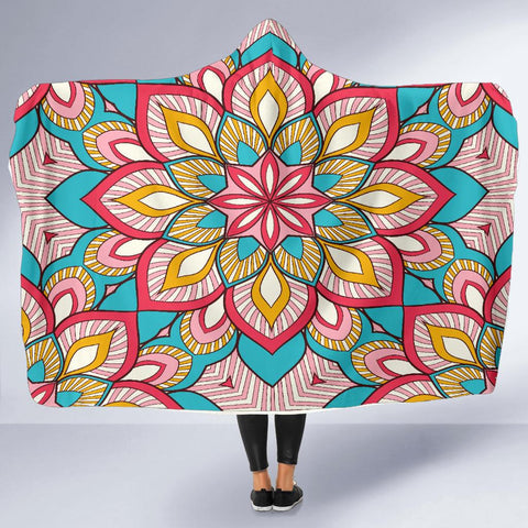 Image of Ethnic Mandala Blanket,Sherpa Blanket,Bright Colorful, Hooded blanket,Blanket with Hood,Soft Blanket,Hippie Hooded Colorful Throw