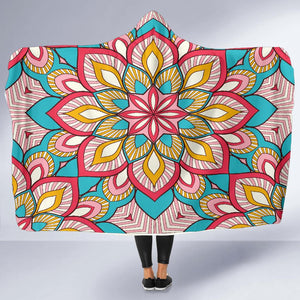 Ethnic Mandala Blanket,Sherpa Blanket,Bright Colorful, Hooded blanket,Blanket with Hood,Soft Blanket,Hippie Hooded Colorful Throw