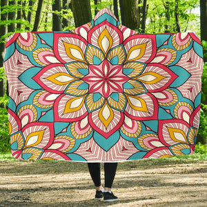 Ethnic Mandala Blanket,Sherpa Blanket,Bright Colorful, Hooded blanket,Blanket with Hood,Soft Blanket,Hippie Hooded Colorful Throw
