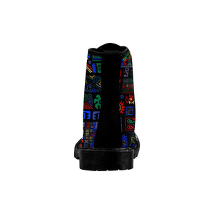 Ethnic Ornament Colorful Womens Boots Combat Style Boots, Rain Boots,Hippie,Combat Style Boots