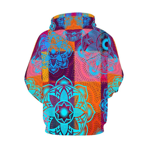 Image of Ethnic Patchwork Pattern Floral, Hippie,Hoodie,Custom Printed, Bright Colorful, Fashion Wear,Fashion
