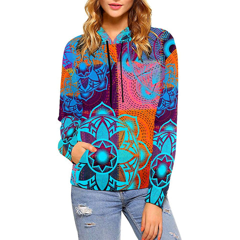 Image of Ethnic Patchwork Pattern Floral, Hippie,Hoodie,Custom Printed, Bright Colorful, Fashion Wear,Fashion