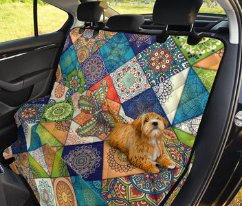 Butterfly Mandala Pattern Car Back Seat Covers, Ethnic Floral Pet Protectors,