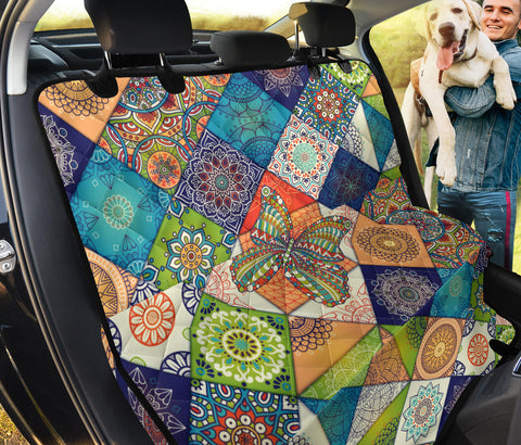 Image of Butterfly Mandala Pattern Car Back Seat Covers, Ethnic Floral Pet Protectors,