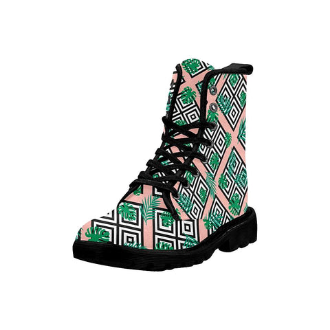 Image of Exotic Tropical Squares Pink Womens Boot, Lolita Combat Boots,Hand Crafted