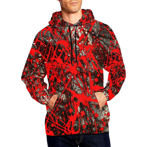 Image of Expressive painting Red Men Hoodies Colorful Feathers, Bright Colorful, Floral, Hippie