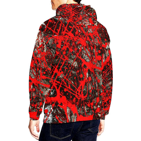 Image of Expressive painting Red Men Hoodies Colorful Feathers, Bright Colorful, Floral, Hippie
