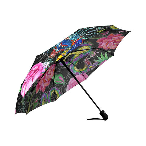 Image of Fantasy Snake Dragon And Rose Flowers Auto-Foldable Umbrella (Model U04)