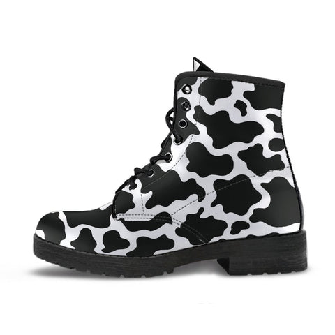 Image of Black & White Camo: Women's Vegan Leather Boots, Handcrafted Lace,Up Boots,
