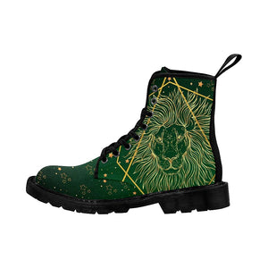 Fierce Golden Lion Hunter Green Womens Boots, Custom Boots,Boho Chic boots,Spiritual Rain Boots