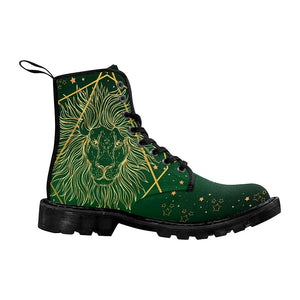 Fierce Golden Lion Hunter Green Womens Boots, Custom Boots,Boho Chic boots,Spiritual Rain Boots