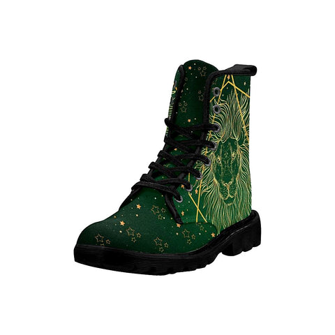 Image of Fierce Golden Lion Hunter Green Womens Boots, Custom Boots,Boho Chic boots,Spiritual Rain Boots