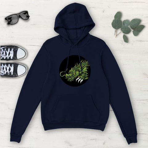 Image of Fierce Green Dragon Multicolored Classic Unisex Pullover Hoodie, Mens, Womens,