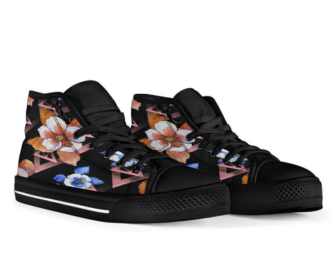Image of Botanical Floral High,Top Women's Canvas Shoes, Vibrant Festival Sneakers,