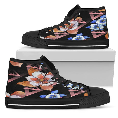 Image of Botanical Floral High,Top Women's Canvas Shoes, Vibrant Festival Sneakers,
