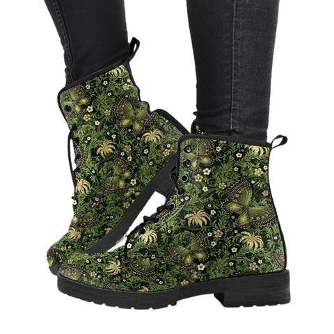 Image of Floral Butterfly Design Women's Vegan Leather Boots, Premium Handcrafted Boots,