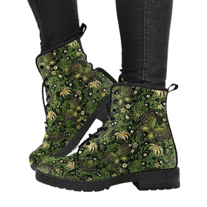Floral Butterfly Design Women's Vegan Leather Boots, Premium Handcrafted Boots,