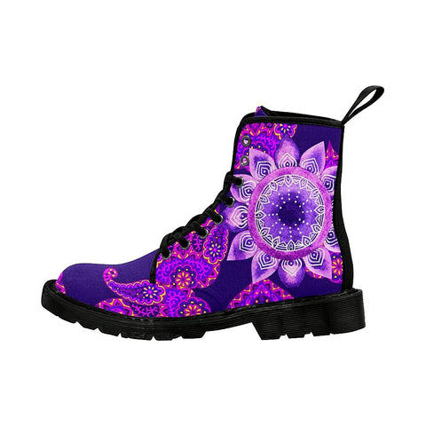 Image of Floral Chakra Womens Boots Purple Custom Boots,Boho Chic Boots,Spiritual Rain Boots