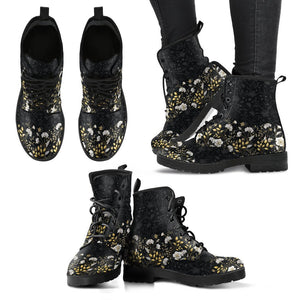 Abstract Flowers Women's Vegan Leather Boots, Premium Handcrafted Footwear,