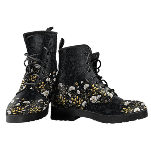 Image of Abstract Flowers Women's Vegan Leather Boots, Premium Handcrafted Footwear,