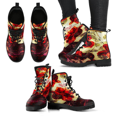 Image of Women’s Vegan Leather Boots , Blue Floral & Cosmos Sky Galaxy Design