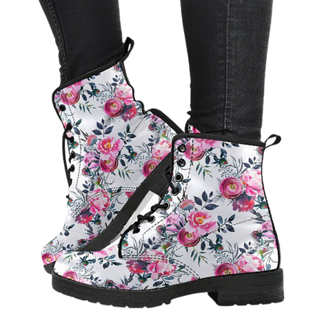 Image of Floral Roses, Women's Vegan Leather Boots, Lace,Up Boho Hippie Style, Mandala