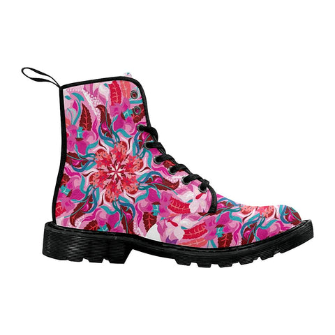 Image of Floral Mandala Pattern Womens.Lolita Combat Boots,Hand Crafted,Womens ,Multi Colored
