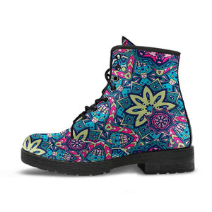 Floral Mandala Women's Vegan Leather Boots, Handcrafted Fashion Footwear,