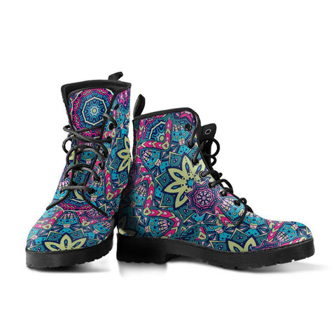 Image of Floral Mandala Women's Vegan Leather Boots, Handcrafted Fashion Footwear,