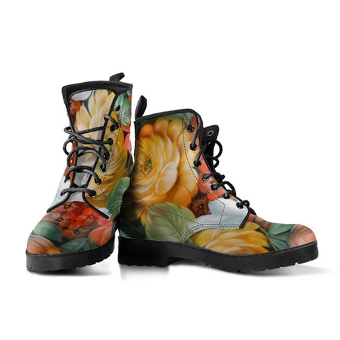 Image of Colorful Floral Plant Women's Vegan Leather Boots, Fashion Footwear,