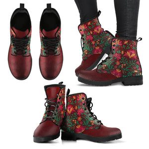 Abstract Flowers Women's Leather Boots, Vegan, Multi,Coloured, Combat Style,