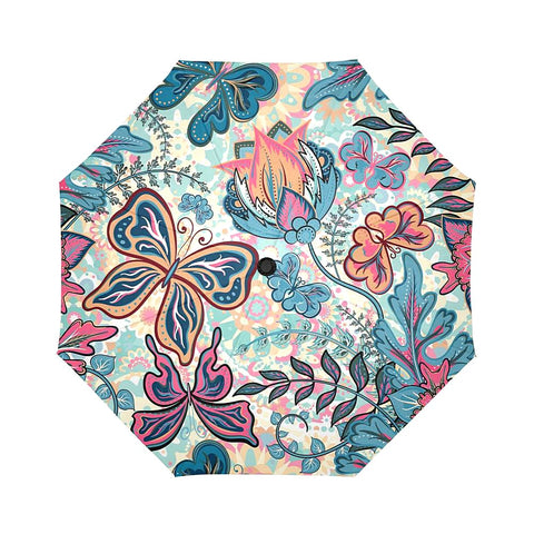 Image of Floral Pattern with Flowers and Butterflies Auto-Foldable Umbrella (Model U04)