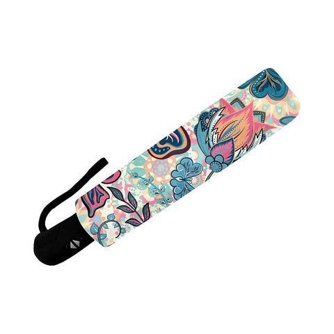 Image of Floral Pattern with Flowers and Butterflies Auto-Foldable Umbrella (Model U04)
