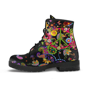 Colorful Peace Signs Hippie Women's Vegan Leather Boots, Rain Shoes,
