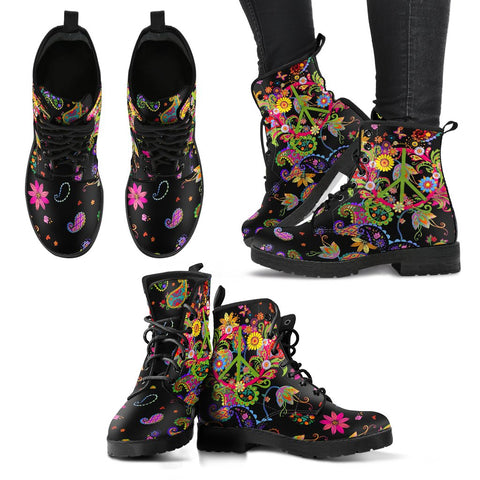 Image of Colorful Peace Signs Hippie Women's Vegan Leather Boots, Rain Shoes,