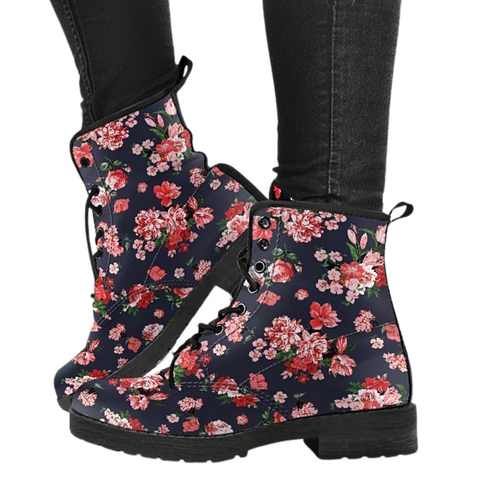 Image of Colorful Floral Women's Vegan Leather Ankle Boots, Fashion Lace,Up Boots,