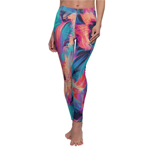 Floral Tie Dye Abstract Colorful Multicolored Women's Cut & Sew Casual Leggings,