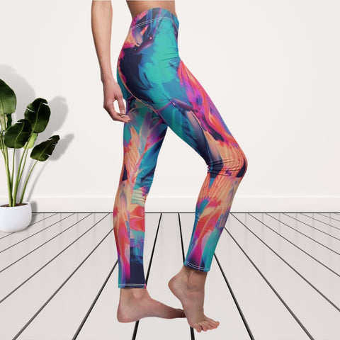 Image of Floral Tie Dye Abstract Colorful Multicolored Women's Cut & Sew Casual Leggings,